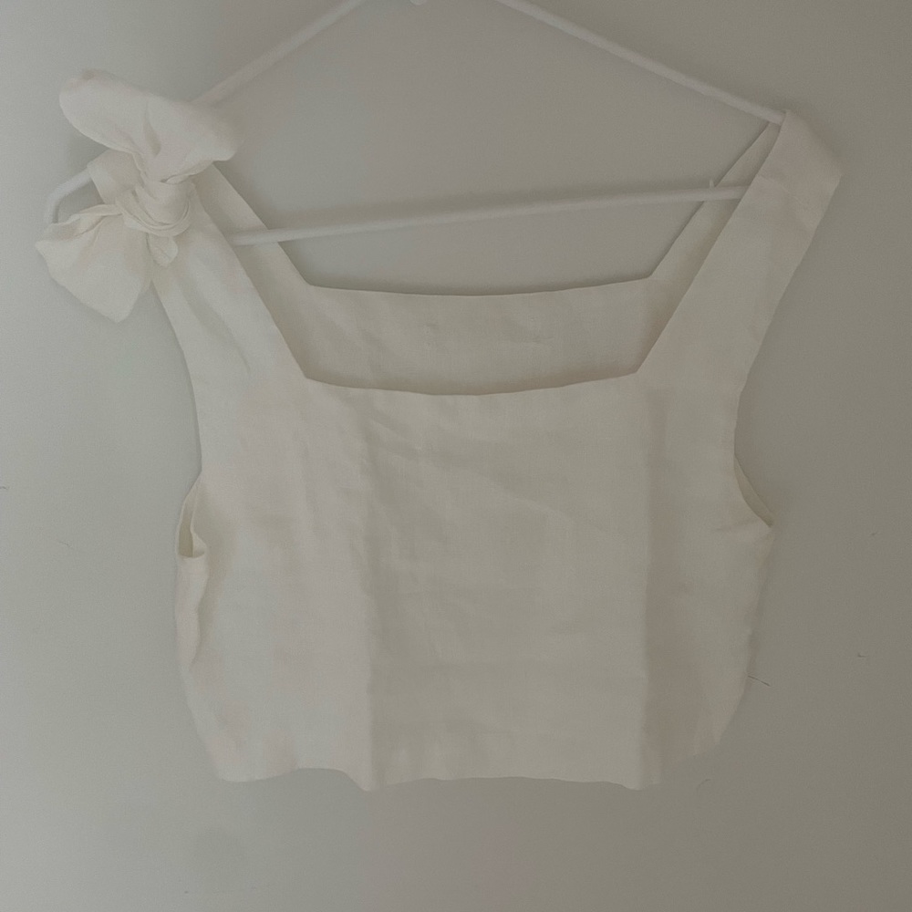 Zara Cropped Linen top with bow